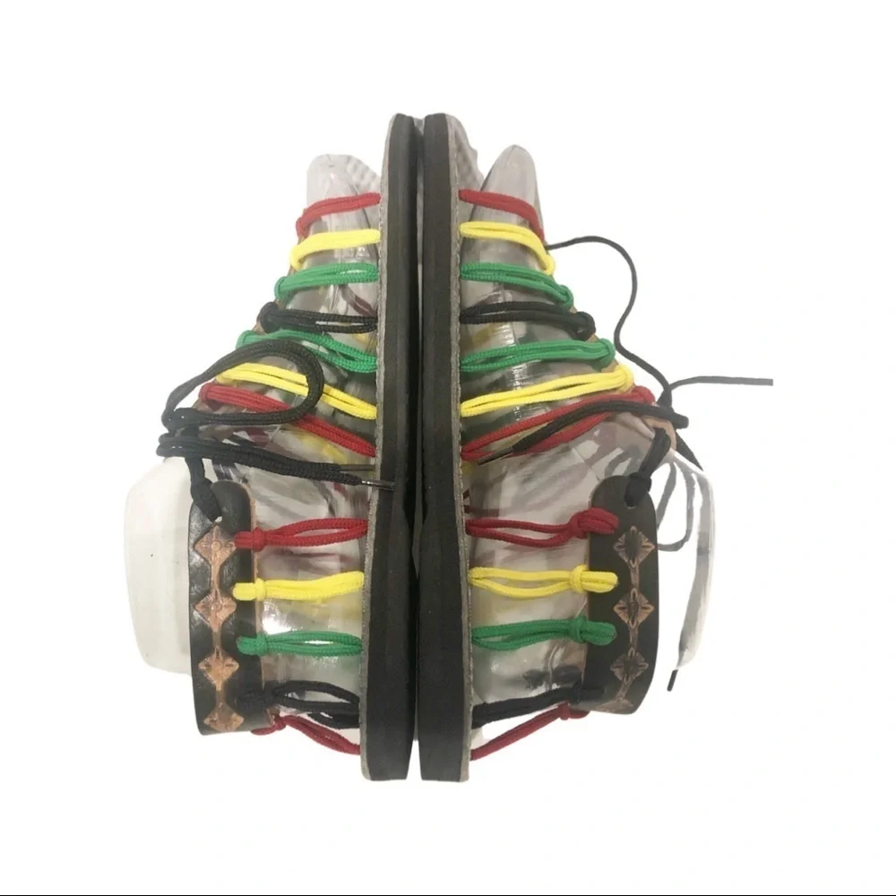 Reggae Rasta summer sandals leather and cloth women size 7.5 or 24.5 CM